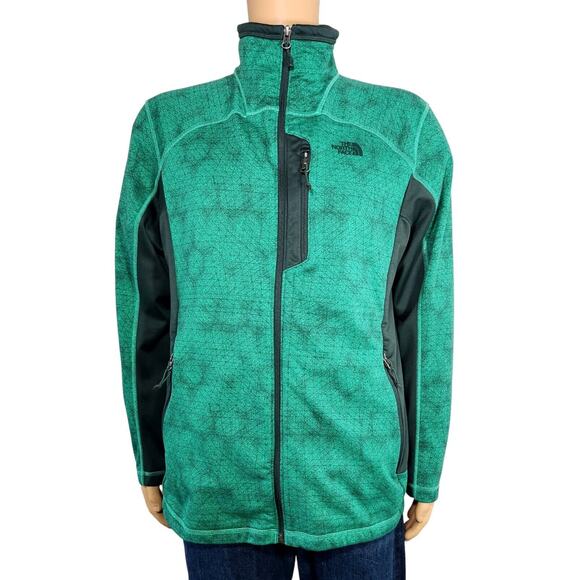 The North Face NF0A37JU Fleece Shell Jacket Green Geometric Pattern Men's Sz XL - Picture 2 of 7